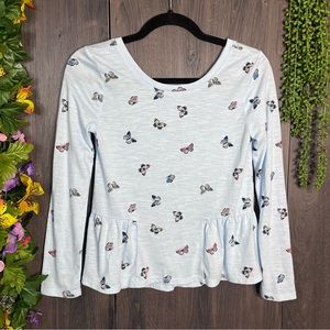 >🌸5/$25🌸SO Juniors Butterfly Printed Long Sleeve Peplum Top Size Lrg (juniors)